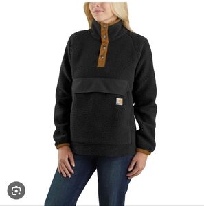 Carhartt Black Sherpa Fleece Snap Pullover Soft Relaxed Fit Size Small Fall 🍂🍁